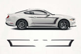 White Mustang car with black graphics on a white background